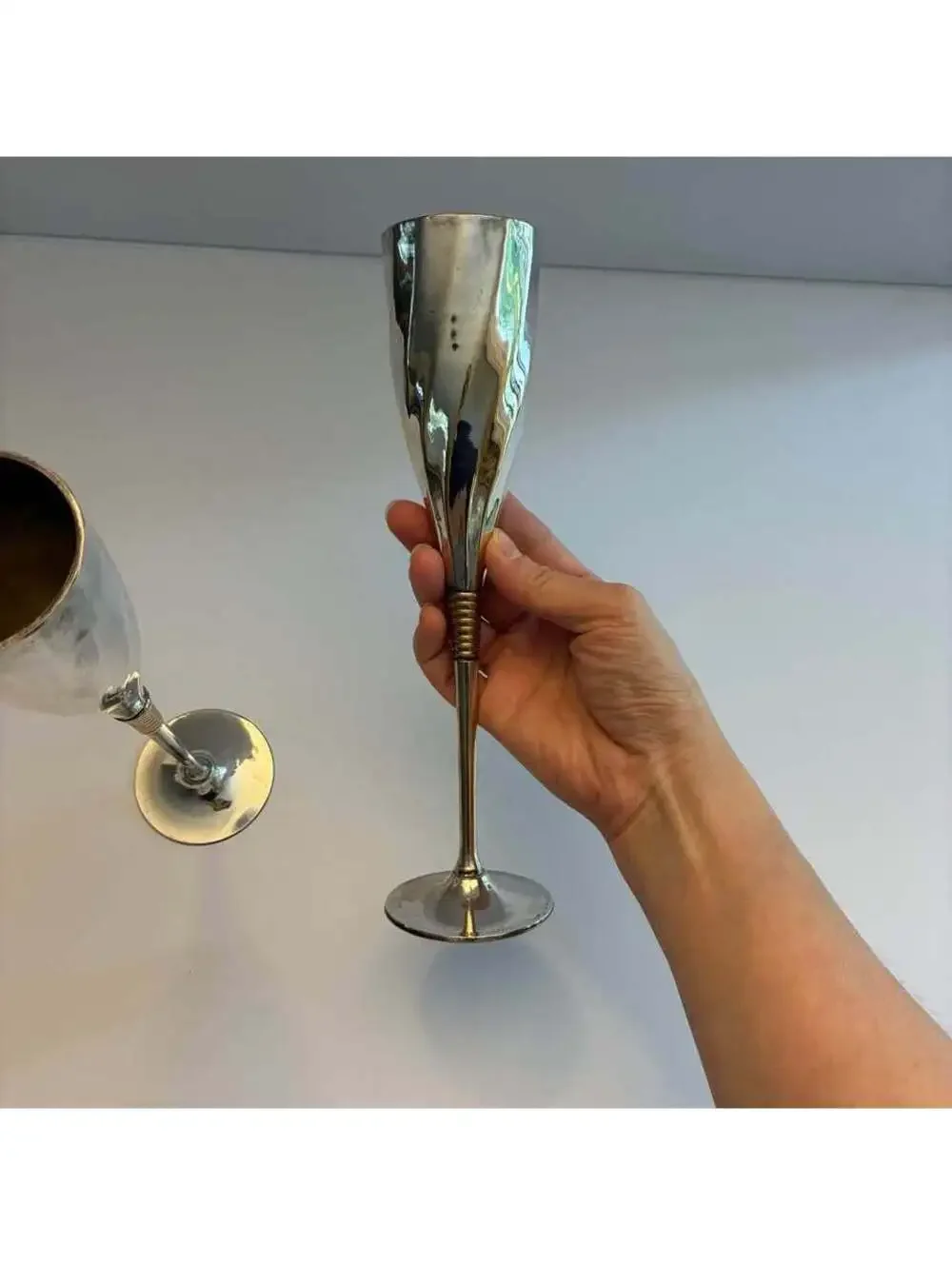 Vintage Silver Plated Champagne Flutes Pair Toasting Goblets Wedding Bar Decor